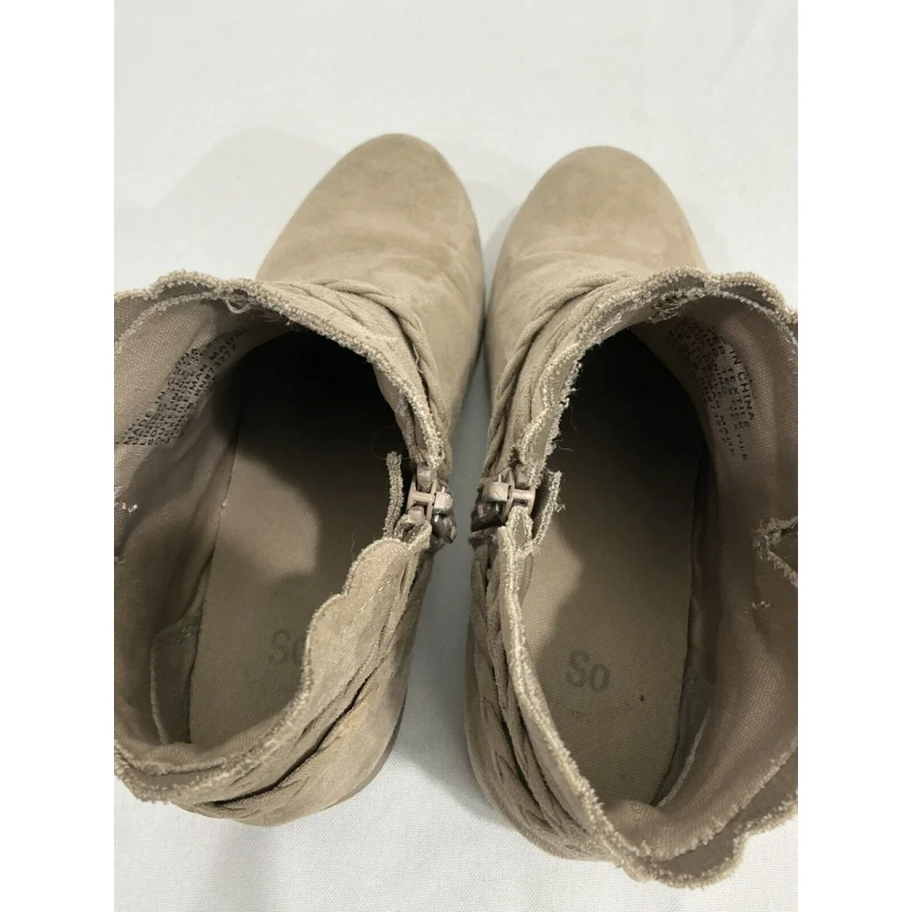 Girls So Size 2 Tan Ankle Boots Braided Strap Zipper